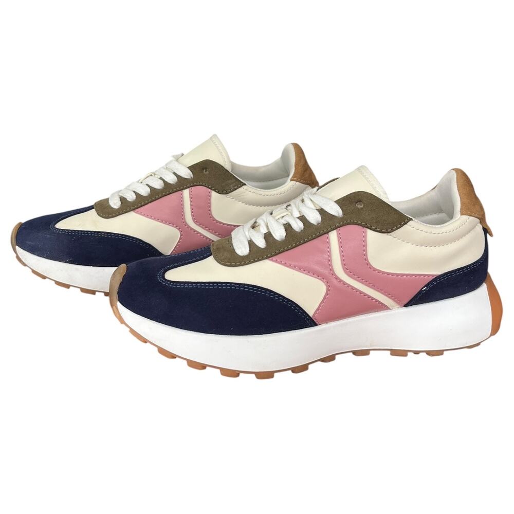 Steve Madden Escapade Sporty Sneaker Navy Pink Green Cream Women's 8.5
